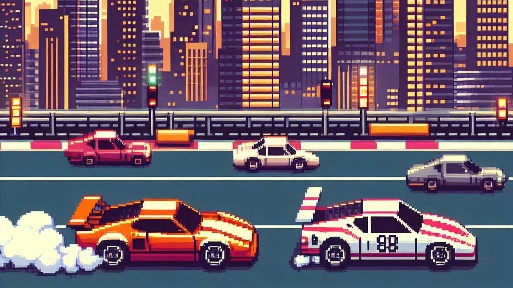 A pixel art style 2D racing game