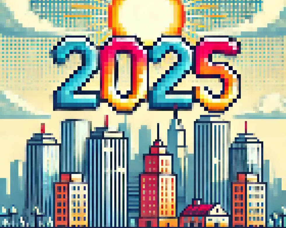 A cityscape with the words 2025 at the top